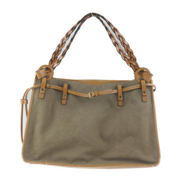 GUCCI Tote Bag 109133 Canvas Leather Khaki Brown Handbag