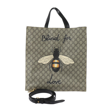 GUCCI Bee Print Bag 450950 GG Supreme Canvas Leather Beige Brown Black Shoulder