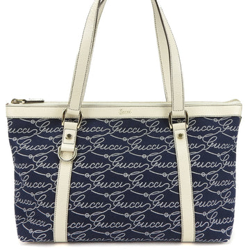 GUCCI tote bag 141470 canvas leather navy ivory ladies