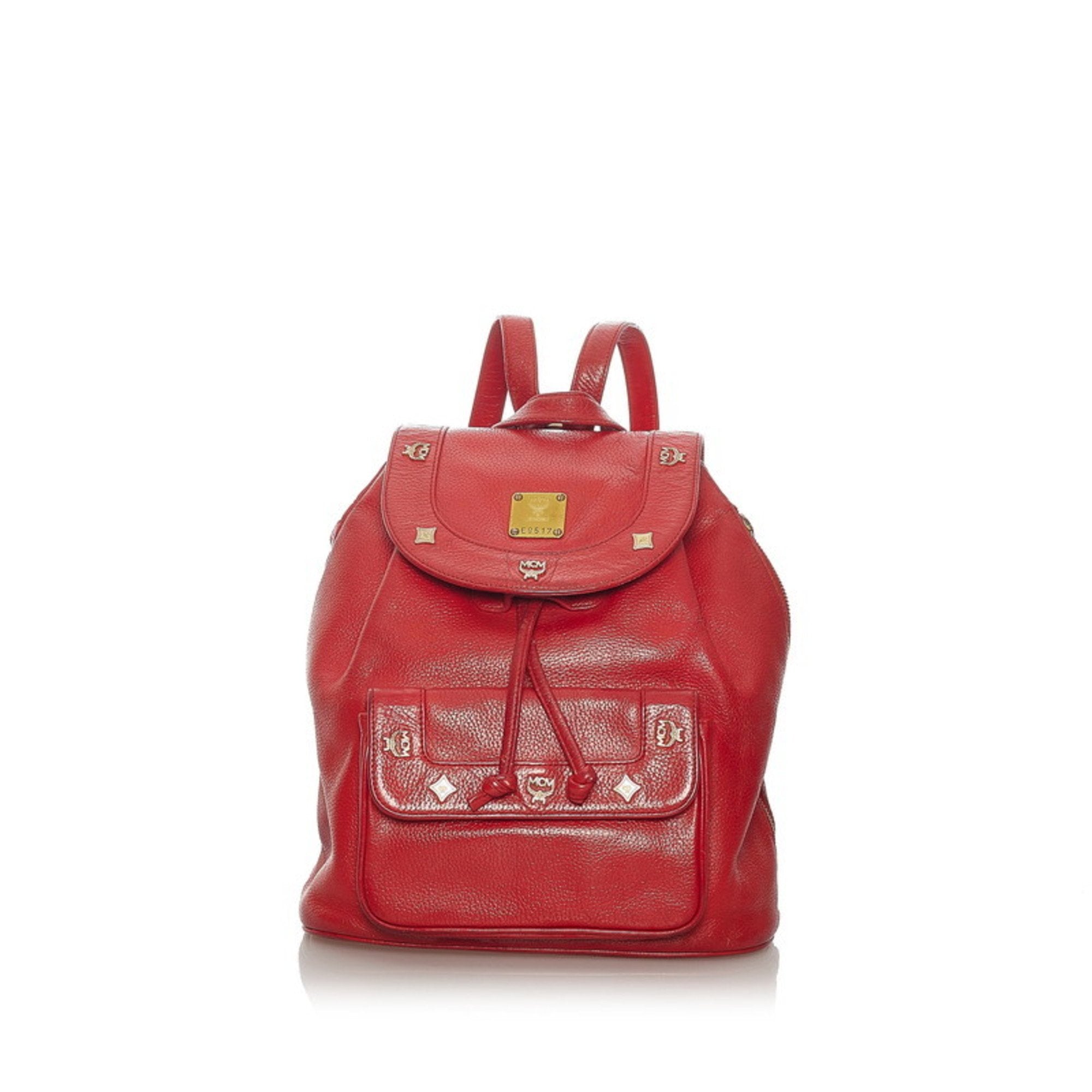 Mcm red discount leather backpack