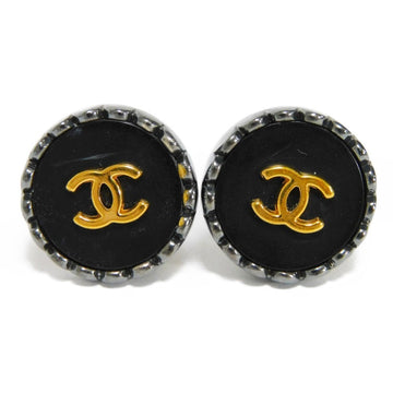 CHANEL Earrings Round Coco Mark Plastic Gold 96P Vintage Clip Type CC Black Ladies Accessories Jewelry