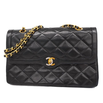 CHANEL Shoulder Bag Matelasse Paris Limited W Flap Chain Lambskin Black Gold Hardware Women's