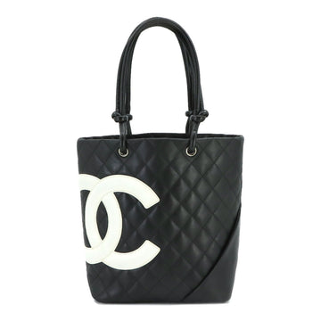 CHANEL Cambon Line Medium Tote Bag Leather Black White A25167 Silver Hardware