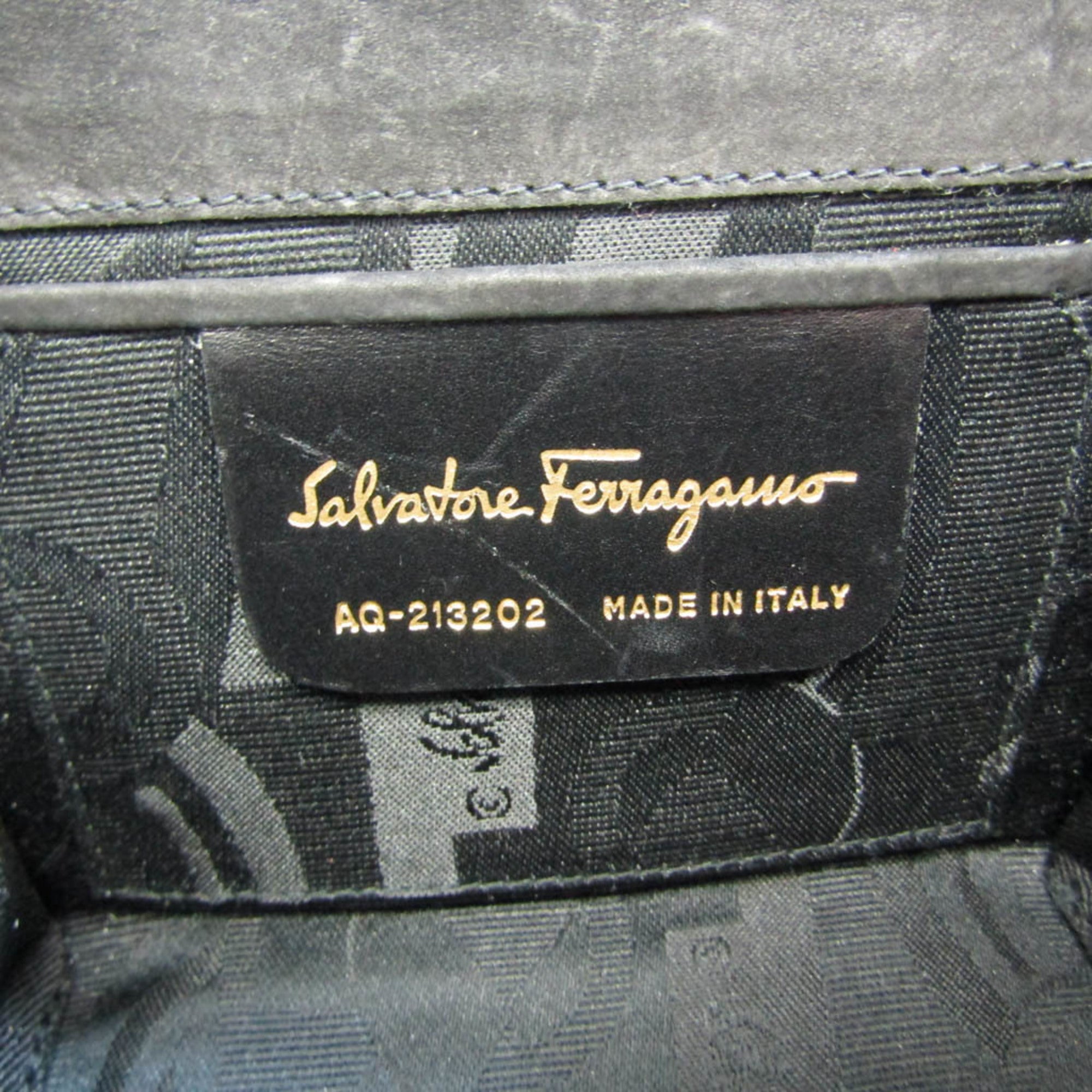 SALVATORE FERRAGAMO Vara AQ-213202 Women's Suede Shoulder Bag Black