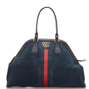 GUCCI GG Marmont Handbag Shoulder Bag 515937 Navy Red Suede Leather Men's