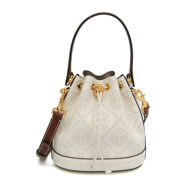 TORY BURCH T Monogram Perforate 80768 Women's Leather Tote Bag Brown,Off-white