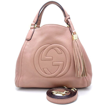 GUCCI Soho 336751 2Way Bag Leather Pink Beige 350779