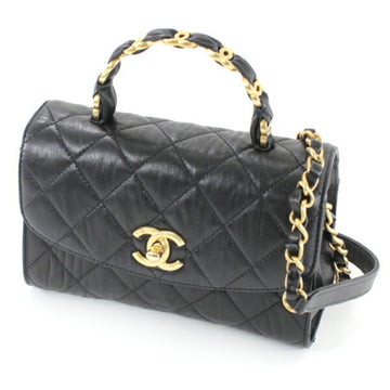 CHANEL Shoulder Bag Coco Mark Handbag Style Black 2WAY Wrinkled Leather Quilted Matelasse Women's Small  Box