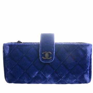 CHANEL Velor Matelasse Coco Mark Chain Shoulder Pouch Blue Ladies