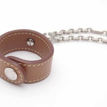 HERMES Charm Glove Holder Leather/Metal Brown x Silver Unisex