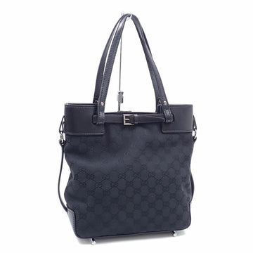 Gucci Tote Bag Ladies Black GG Canvas Leather 107757 Hand