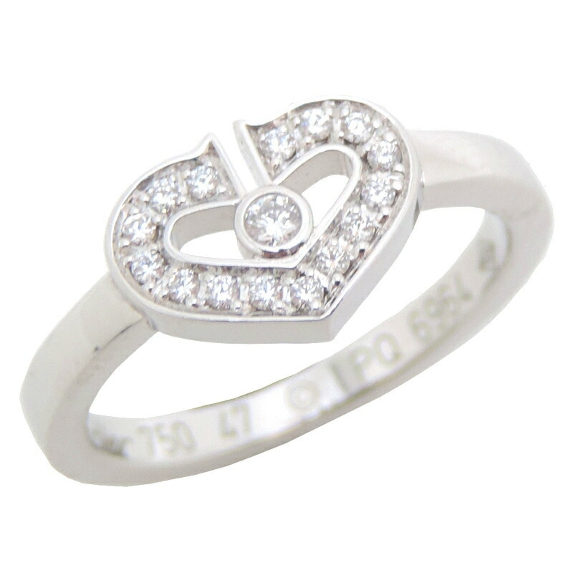 Cartier C Heart Diamond # 47 Ladies Ring 750 White Gold 6.5 Silver