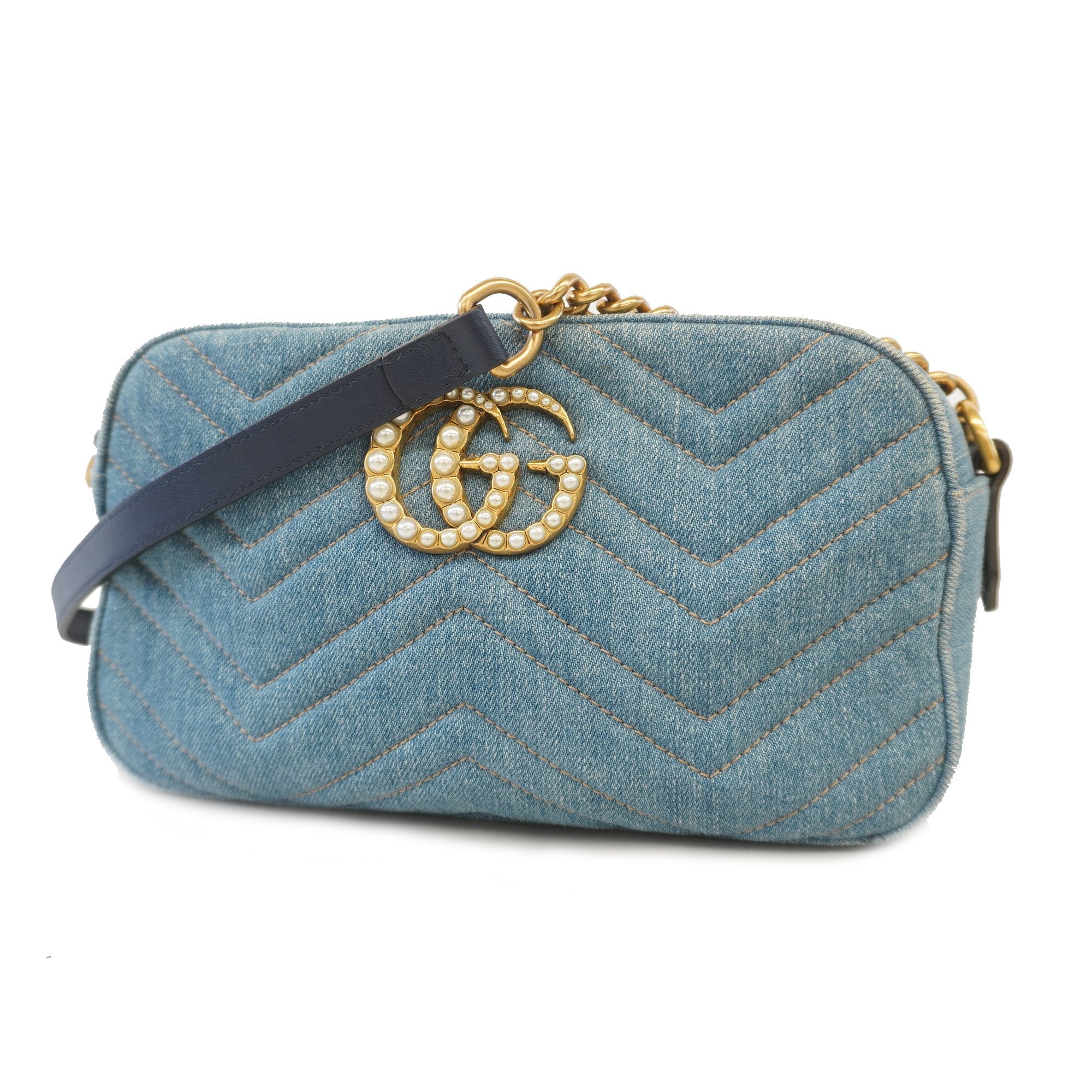 Gucci denim store bag with pearls