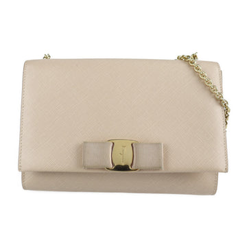 SALVATORE FERRAGAMO Vara shoulder bag 22 B558 leather beige gold hardware ribbon chain