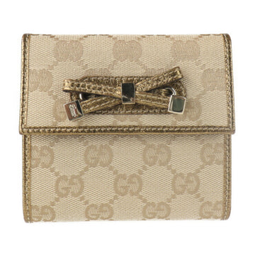 GUCCI trifold wallet 157467 GG canvas leather beige gold ribbon