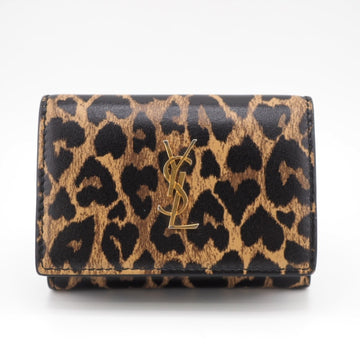 SAINT LAURENT/ Leopard Trifold Wallet Black Ladies