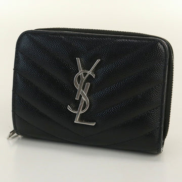 SAINT LAURENT Zip Around 403723 BOW02 1000 Leather Ladies with Fold Wallet Coin Purse