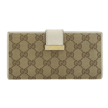 Gucci GG canvas long wallet with double hook leather brown white 212089