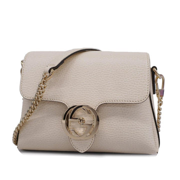 GUCCI Shoulder Bag Interlocking G 607720 Leather Ivory Champagne Gold Hardware Women's