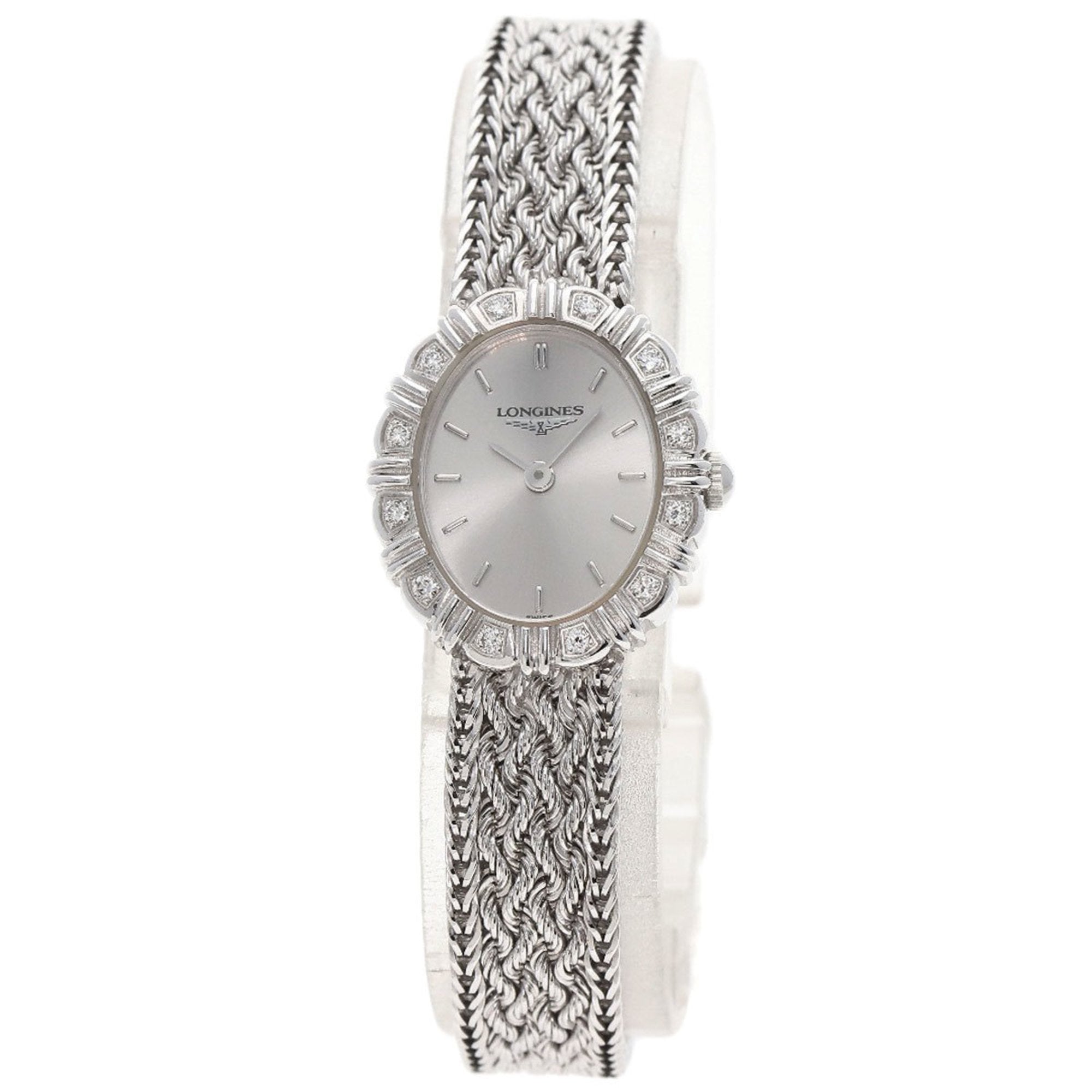 LONGINES L7.361.7 Oval Face Diamond Watch K18 White Gold