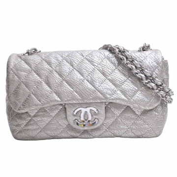 CHANEL 18.5 Leather Matelasse Coco Mark Chain Shoulder Bag - Silver