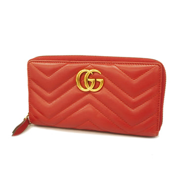 GUCCIAuth  GG Marmont Gold Hardware 443123 Leather Long Wallet Red Color