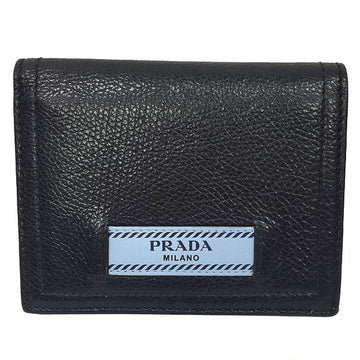 PRADA Folded Wallet Bi-Folded 1MV204 GLACECALF Leather NERO Black With Guarantee Card Men's Women's Unisex aq3177