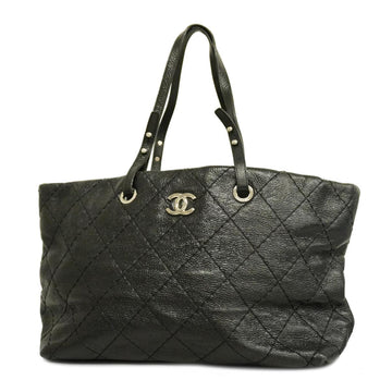 CHANEL Tote Bag Matelasse On The Road Leather Black Silver Hardware Women's