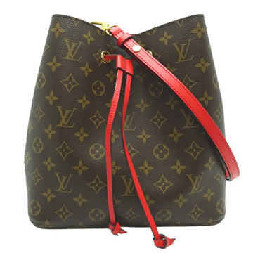 LOUIS VUITTON Neonoe Women's Shoulder Bag M44021 Monogram Ebene [Brown] x Cerise [Red]