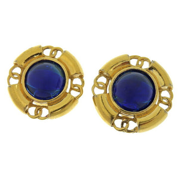 CHANEL Gripore Colored Stone Earrings Gold/Blue Ladies