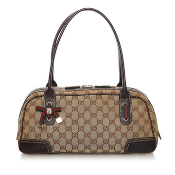 Gucci GG Canvas Sherry Line Princie Handbag Mini Boston 161720 Beige Leather Ladies GUCCI