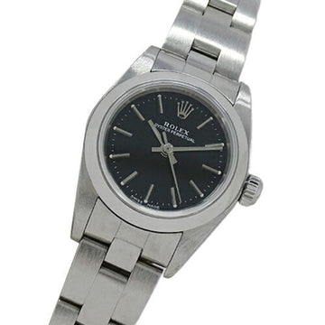 ROLEX Oyster Perpetual 76080 P watch ladies self-winding AT stainless steel SS silver black polished
