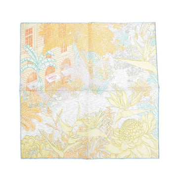 HERMES Carre 45 Gavroche Scarf Faubourg Tropical Detail Apricot/Jaune