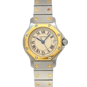 CARTIER Santos Octagon SM Combi Vintage Ladies Watch Date Ivory Dial K18YG Yellow Gold Quartz octagon