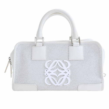 Loewe Leather Rhinestone Amazona 28 Anagram Handbag White/Silver