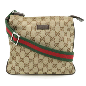 Gucci GG Canvas Sherry Line Webline Shoulder Bag Pochette Khaki Beige Dark Brown 146309