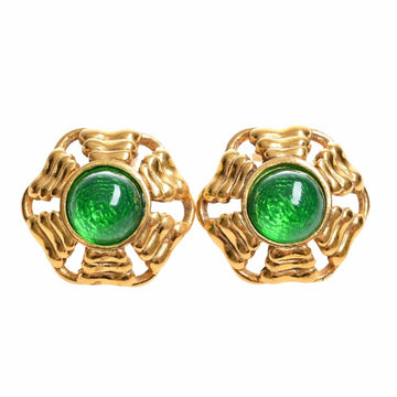 CHANEL Colored Stone Earrings Green Ladies