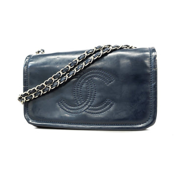 Chanel Matelasse W Flap W Chain Women's Leather Shoulder Bag Navy