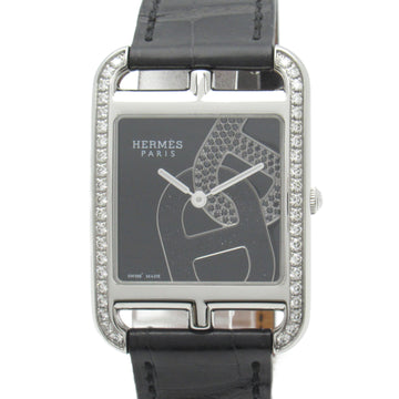 HERMES Cape Cod Bezel Diamond Wrist Watch Watch Wrist Watch CC3.730 Quartz Black Stainless Steel Crocodile