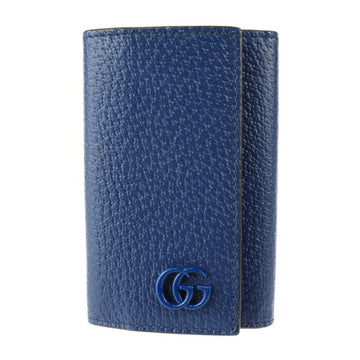 GUCCI GG Marmont Key Case 435305 0416 Leather Navy Silver Hardware Ring Included 6 Rows