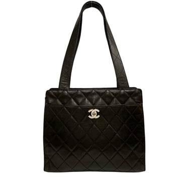 CHANEL Matelasse Lambskin Leather Genuine Turnlock Tote Bag Black 41578