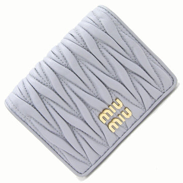 MIU MIU Miu Bifold Wallet Matelasse 5MV204 Light Gray Leather Compact Gathered Pleats Women's MIUMIU