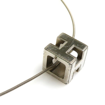 HERMES Necklace H Cube Cage Ash Metal Silver Ladies