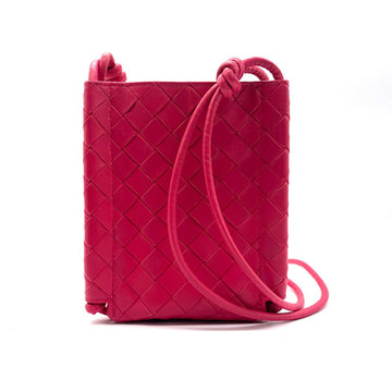 BOTTEGA VENETA Crossbody Shoulder Bag Pochette Intrecciato Leather Hot Pink Women's