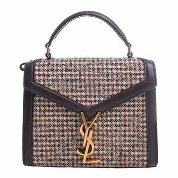 SAINT LAURENT Tweed Leather Baby Cassandra Handbag 623930 Brown Beige Ladies