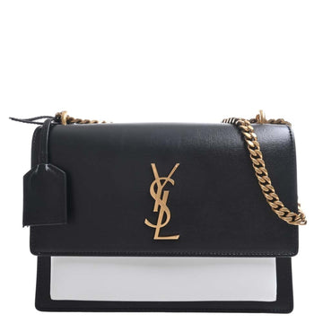 SAINT LAURENT Sunset Leather Chain Shoulder Bag 442906 Black White Ladies