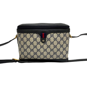 GUCCI Old Vintage Sherry Line GG Logo Metal Fittings All Over Pattern Leather Genuine Shoulder Bag Navy