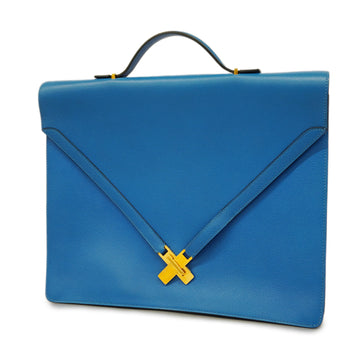 HERMESAuth  Kelly Cross 〇X Engraved Blue France Briefcase