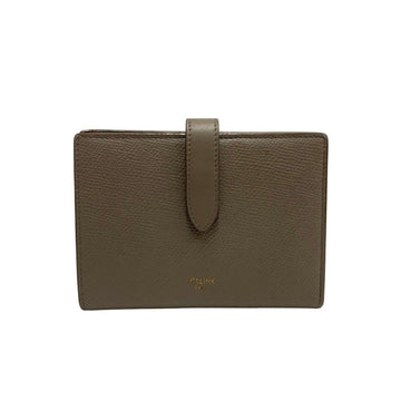 CELINE Medium Strap Wallet Leather Genuine Bifold Mini Beige Greige 23774