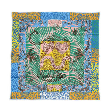 HERMES Carre 70 Scarf JUNGLE LOVE AU TAMPON Blue Moyan/Veil/Jaune Silk